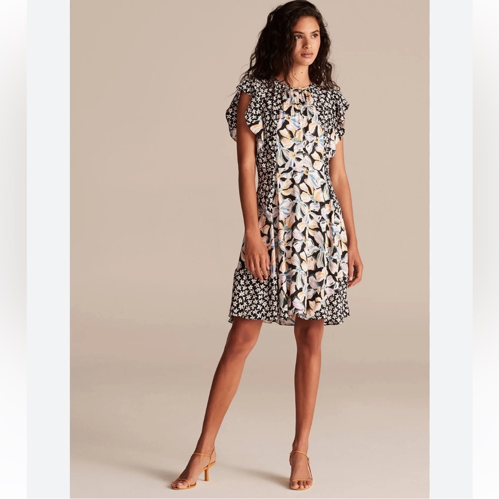 Rebecca Taylor Bow Fleur Mixed Floral Print Silk Dress Fit & Flare Size 8 NWT
